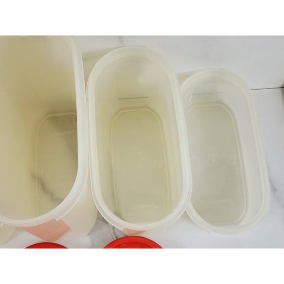 Tupperware Storage Container Set w/ Red Lid 2 Cups to 12 1/4 Cups USA x5 - Picture 16 of 16